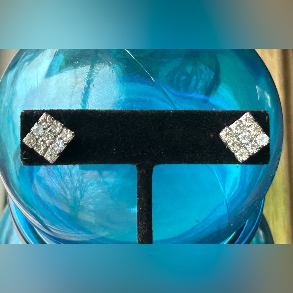Vintage Square Rhinestone Silver Toned Pierced Earrings - Picture 7 of 7